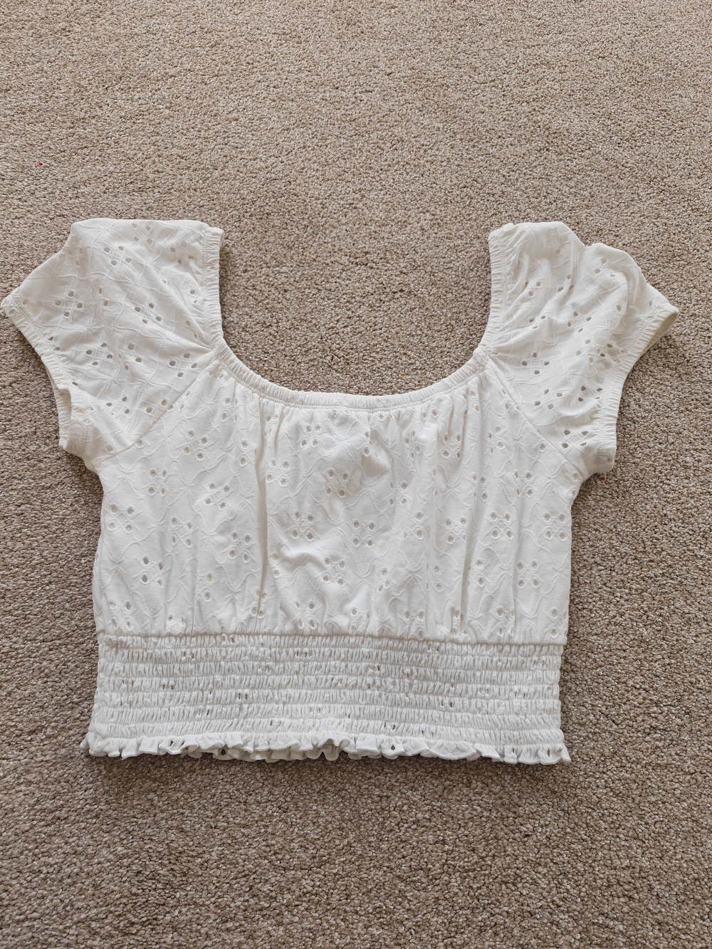 Hollister White Eyelet Smocked Crop Top